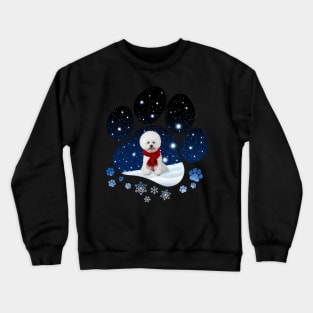 Snow Paw White Bichon Frise Christmas Winter Holiday Crewneck Sweatshirt